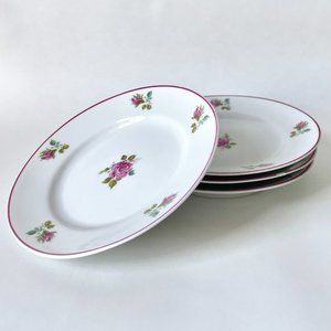 Spal White Porcelain Dessert Plates Rose Floral Set of 4 Made in Portugal